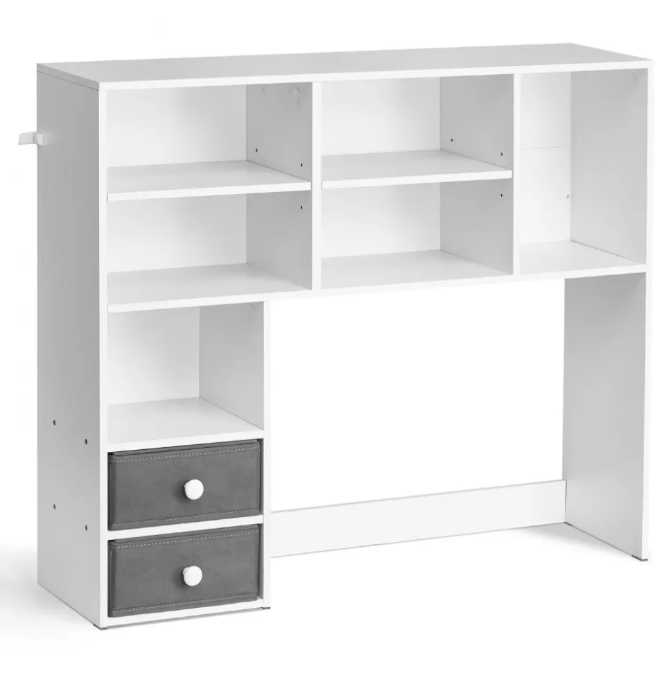 VEVOR Desktop Bookshelf, 3-Tier Desktop Storage Organizer, 37" x 10" x 31.1" Office Storage Rack Wood Display Shelf, Desktop Bookshelf Hutch with Two Fabric Drawers, for Office, Home & Dorm, White