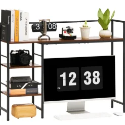 VEVOR Desktop Bookshelf 4-Tier Countertop Storage Hutch for Computer Desk, Metal Frame and Wooden Shelf, with Non-Slip Feet Pads, Multipurpose Desk Hutch Storage Organizer for Dorm, Home, and Office