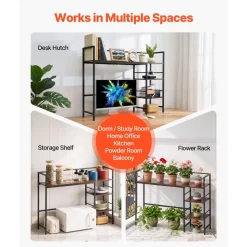 VEVOR Desktop Bookshelf 4-Tier Countertop Storage Hutch for Computer Desk, Metal Frame and Wooden Shelf, with Non-Slip Feet Pads, Multipurpose Desk Hutch Storage Organizer for Dorm, Home, and Office
