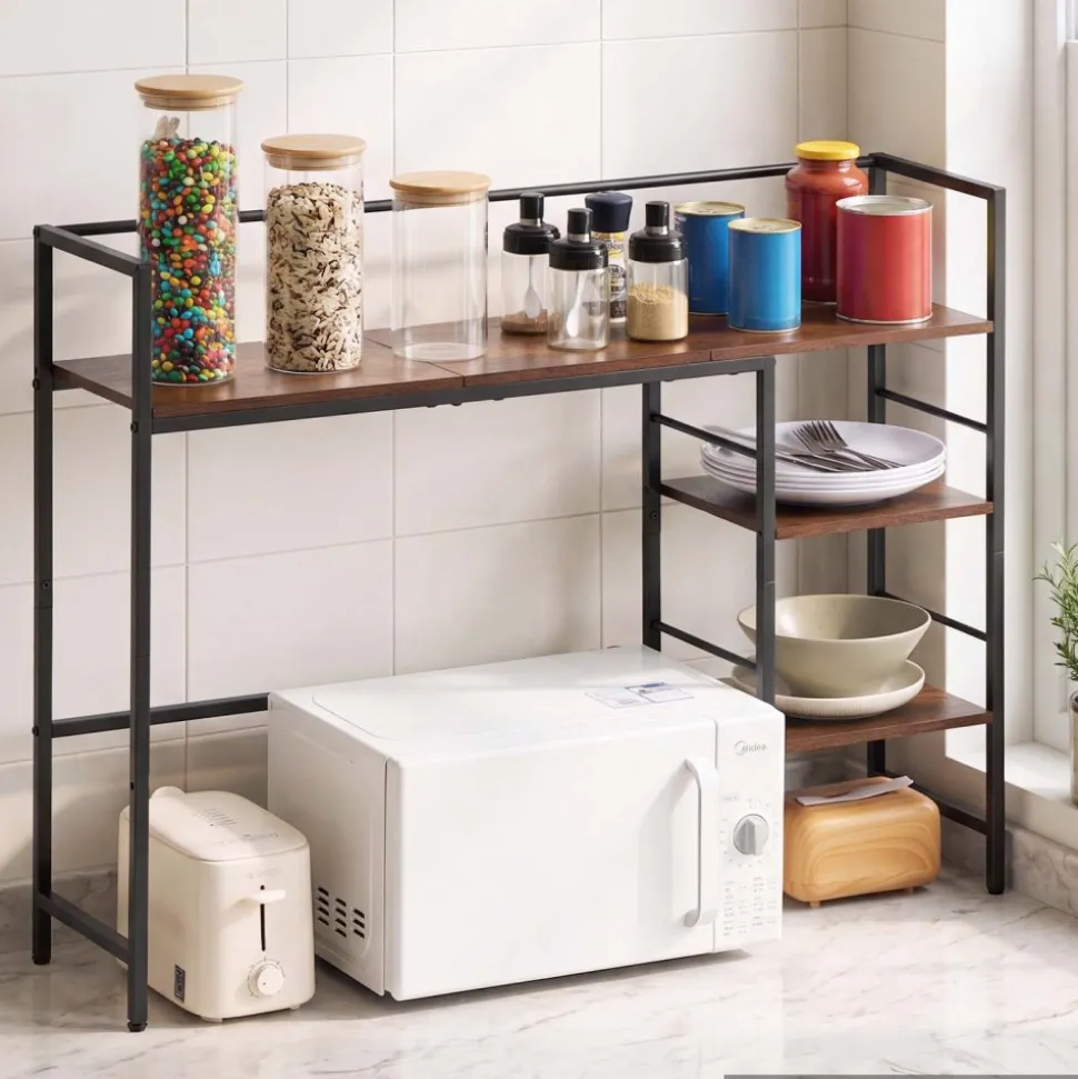 VEVOR Desktop Bookshelf 4-Tier Countertop Storage Hutch for Computer Desk, Metal Frame and Wooden Shelf, with Non-Slip Feet Pads, Multipurpose Desk Hutch Storage Organizer for Dorm, Home, and Office