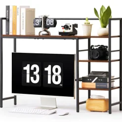 VEVOR Desktop Bookshelf 4-Tier Countertop Storage Hutch for Computer Desk, Metal Frame and Wooden Shelf, with Non-Slip Feet Pads, Multipurpose Desk Hutch Storage Organizer for Dorm, Home, and Office