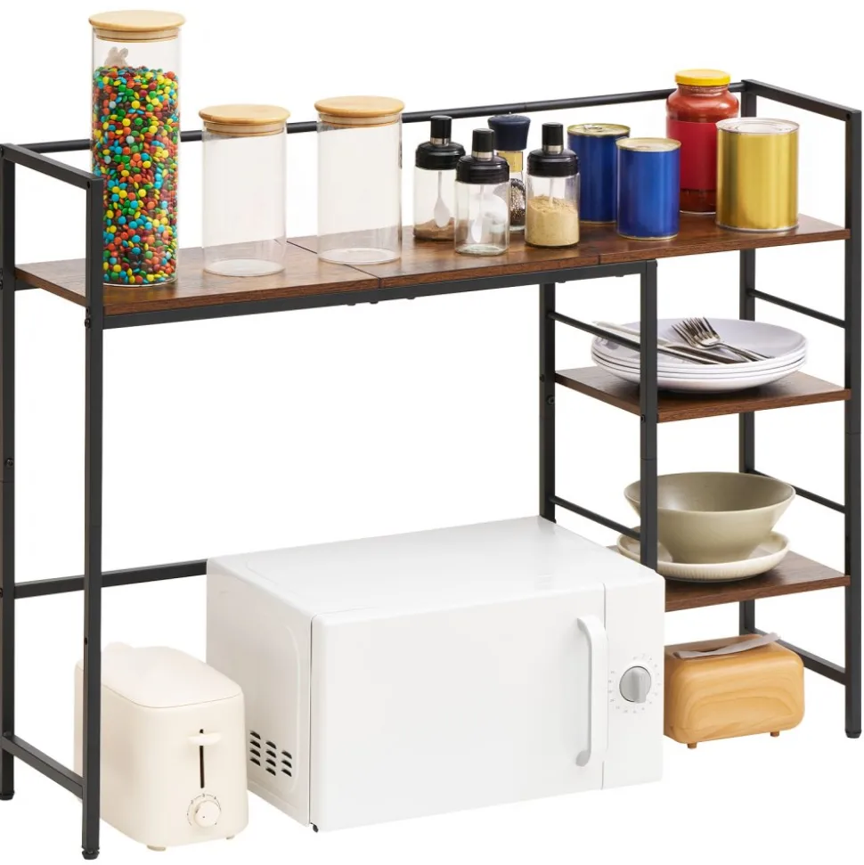 VEVOR Desktop Bookshelf 4-Tier Countertop Storage Hutch for Computer Desk, Metal Frame and Wooden Shelf, with Non-Slip Feet Pads, Multipurpose Desk Hutch Storage Organizer for Dorm, Home, and Office