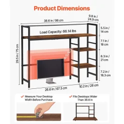 VEVOR Desktop Bookshelf 4-Tier Countertop Storage Hutch for Computer Desk, Metal Frame and Wooden Shelf, with Non-Slip Feet Pads, Multipurpose Desk Hutch Storage Organizer for Dorm, Home, and Office