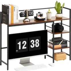VEVOR Desktop Bookshelf 4-Tier Countertop Storage Hutch for Computer Desk, Metal Frame and Wooden Shelf, with Non-Slip Feet Pads, Multipurpose Desk Hutch Storage Organizer for Dorm, Home, and Office