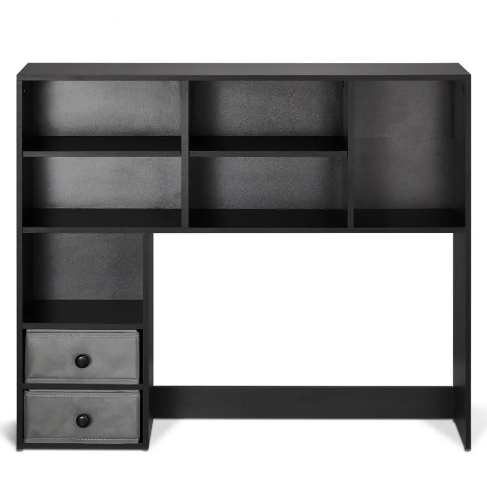 VEVOR Desktop Bookshelf, 3-Tier Desktop Storage Organizer, 37" x 10" x 31.1" Office Storage Rack Wood Display Shelf, Desktop Bookshelf Hutch with Two Fabric Drawers, for Office, Home & Dorm, Black