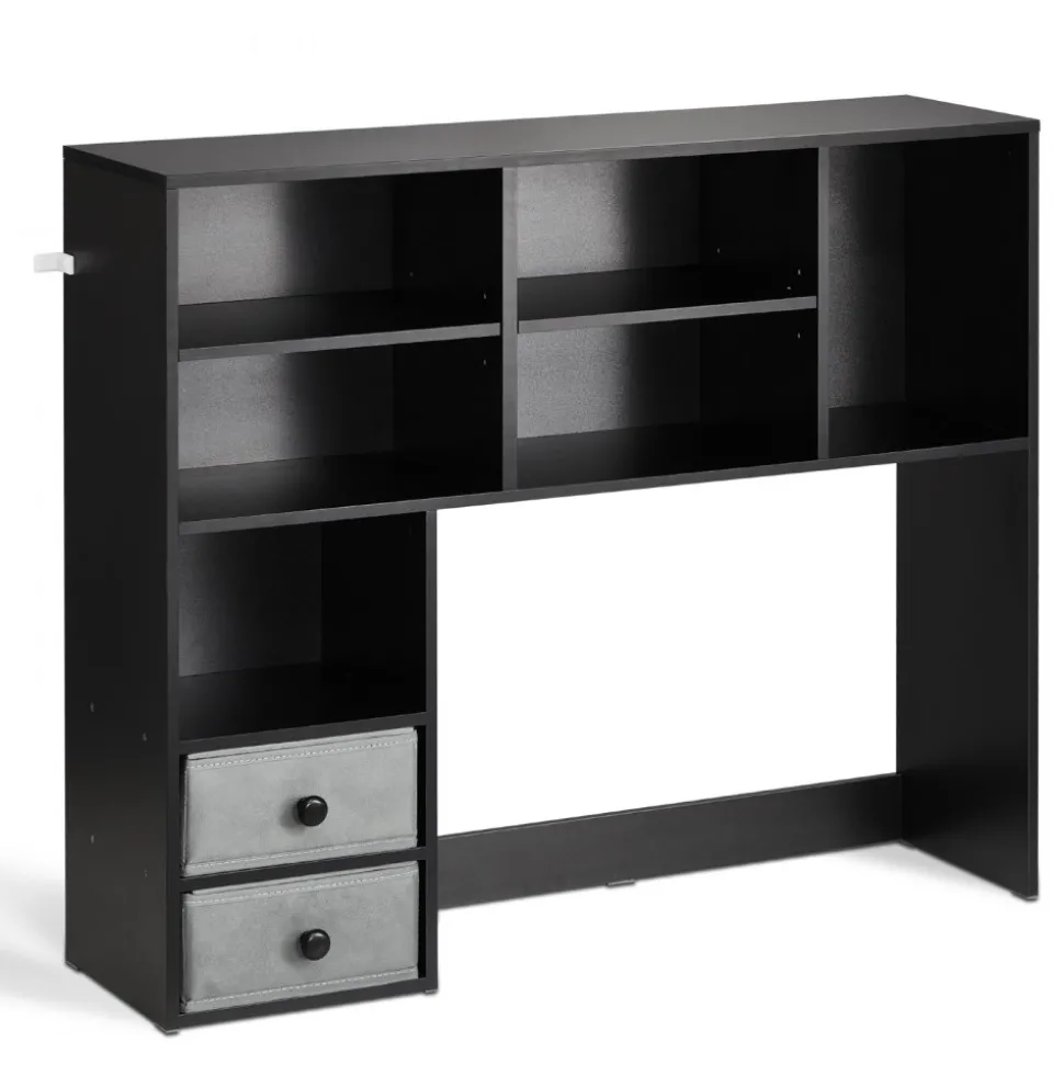 VEVOR Desktop Bookshelf, 3-Tier Desktop Storage Organizer, 37" x 10" x 31.1" Office Storage Rack Wood Display Shelf, Desktop Bookshelf Hutch with Two Fabric Drawers, for Office, Home & Dorm, Black