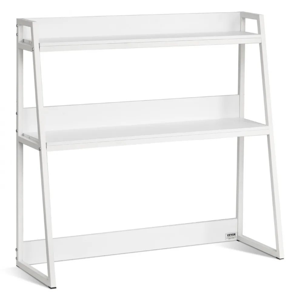 VEVOR Desktop Bookshelf 3-Tier Countertop Storage Hutch with Grid White, for Computer Desk, Metal Frame and Wooden Shelf, with Non-Slip Feet Pads, Desk Hutch Storage Organizer for Dorm, Home, Office