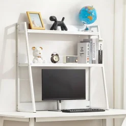 VEVOR Desktop Bookshelf 3-Tier Countertop Storage Hutch with Grid White, for Computer Desk, Metal Frame and Wooden Shelf, with Non-Slip Feet Pads, Desk Hutch Storage Organizer for Dorm, Home, Office