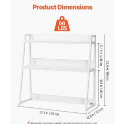 VEVOR Desktop Bookshelf 3-Tier Countertop Storage Hutch with Grid White, for Computer Desk, Metal Frame and Wooden Shelf, with Non-Slip Feet Pads, Desk Hutch Storage Organizer for Dorm, Home, Office