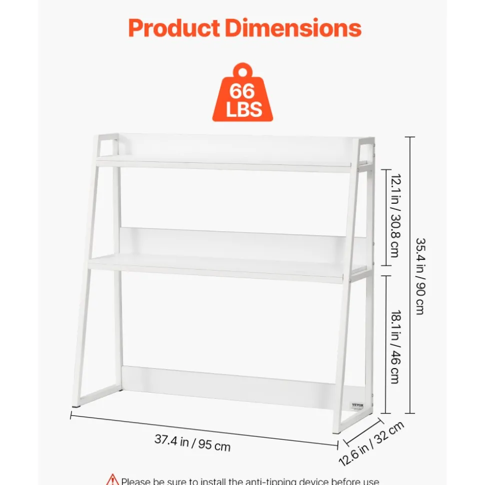 VEVOR Desktop Bookshelf 3-Tier Countertop Storage Hutch with Grid White, for Computer Desk, Metal Frame and Wooden Shelf, with Non-Slip Feet Pads, Desk Hutch Storage Organizer for Dorm, Home, Office