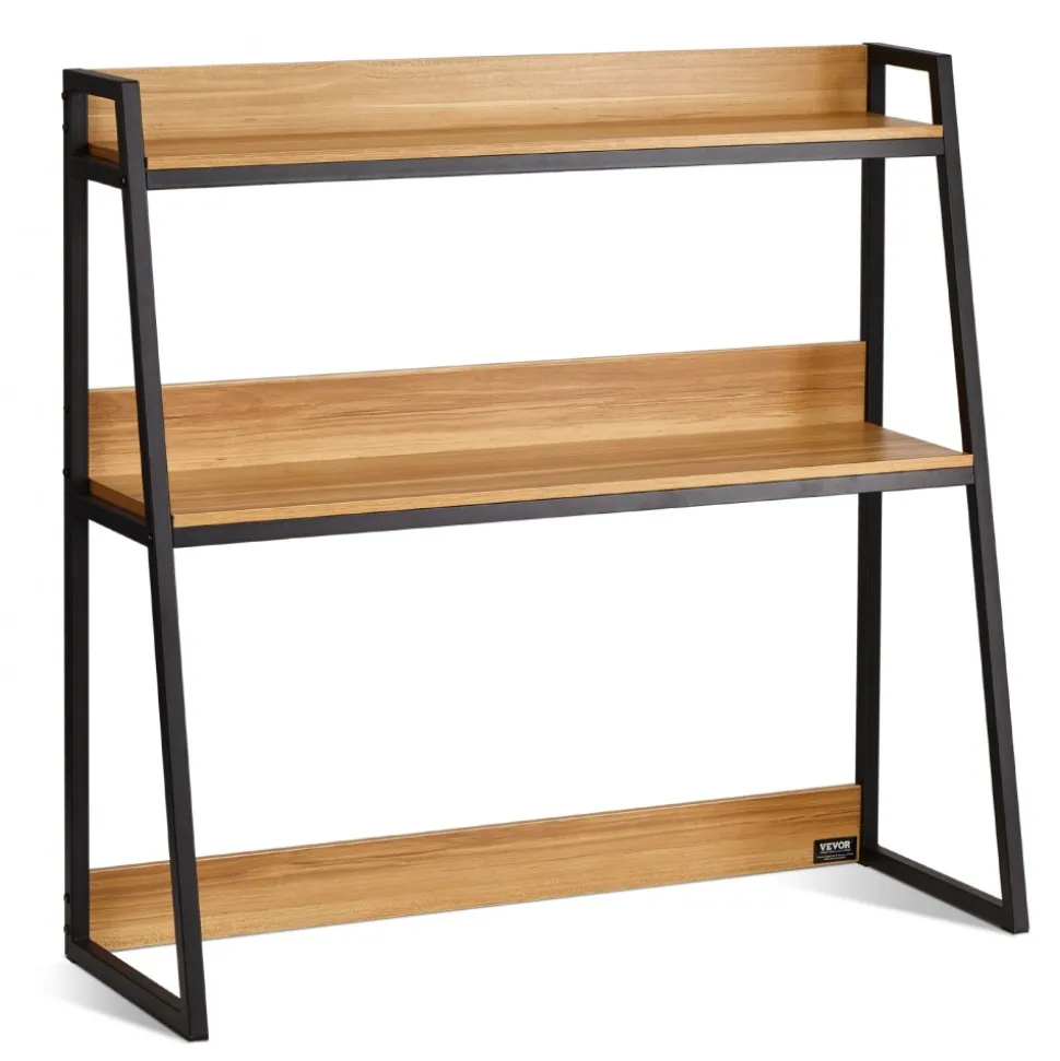 VEVOR Desktop Bookshelf, 2-Tier Desktop Storage Organizer, 37.4" x 12.6" x 35.4" Office Desk Storage Rack Display Shelf, Desktop Bookshelf Hutch with Anti-Slip Feet Pads, for Office, Home & Dorm, Black