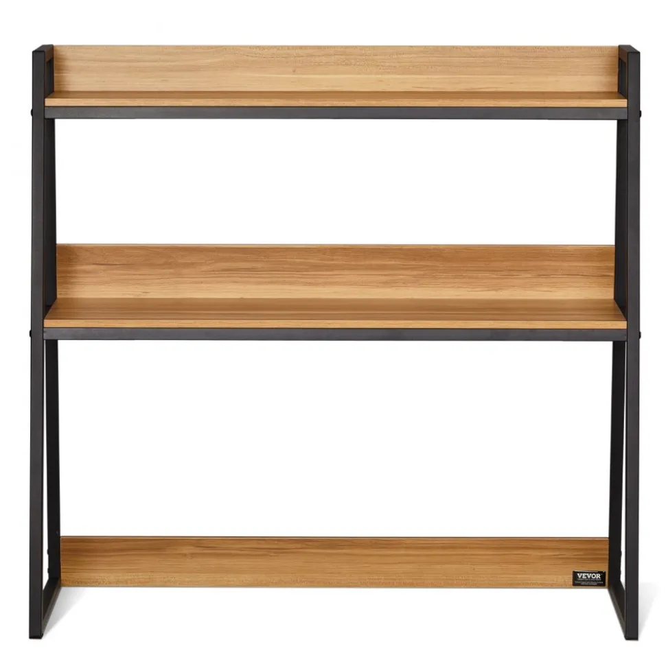 VEVOR Desktop Bookshelf, 2-Tier Desktop Storage Organizer, 37.4" x 12.6" x 35.4" Office Desk Storage Rack Display Shelf, Desktop Bookshelf Hutch with Anti-Slip Feet Pads, for Office, Home & Dorm, Black