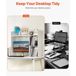 VEVOR Desktop Bookshelf, 2-Tier Desktop Storage Organizer, 37.2" x 9.5" x 28.9" Office Storage Rack Wood Display Shelf, Desktop Bookshelf Hutch with Anti-Slip Feet Pads, for Office, Home & Dorm, White
