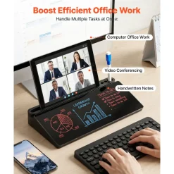 VEVOR Desktop Glass Dry Erase Board 15.8 x 7.1 x 1.9 in Desk Whiteboard, Compartment Storage, Non-Slip Bottom, Ergonomic Angled Design, Desktop Organizer for Office, Home, School Supplies, Black