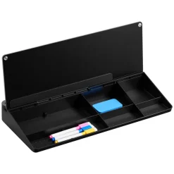 VEVOR Desktop Glass Dry Erase Board 15.8 x 7.1 x 1.9 in Desk Whiteboard, Compartment Storage, Non-Slip Bottom, Ergonomic Angled Design, Desktop Organizer for Office, Home, School Supplies, Black