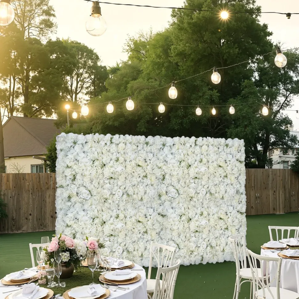 VEVOR 3D Flower Wall Panel, 24 PCS 15 x 15 inch, Artificial Floral Wall Background Mesh Backing Mat,Seamless Design&Easy Installation for Wedding Valentines Day Home Baby Party Backdrop Decor,White