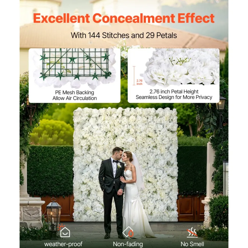 VEVOR 3D Flower Wall Panel, 24 PCS 15 x 15 inch, Artificial Floral Wall Background Mesh Backing Mat,Seamless Design&Easy Installation for Wedding Valentines Day Home Baby Party Backdrop Decor,White