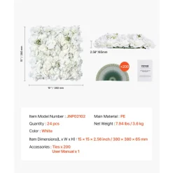 VEVOR 3D Flower Wall Panel, 24 PCS 15 x 15 inch, Artificial Floral Wall Background Mesh Backing Mat,Seamless Design&Easy Installation for Wedding Valentines Day Home Baby Party Backdrop Decor,White
