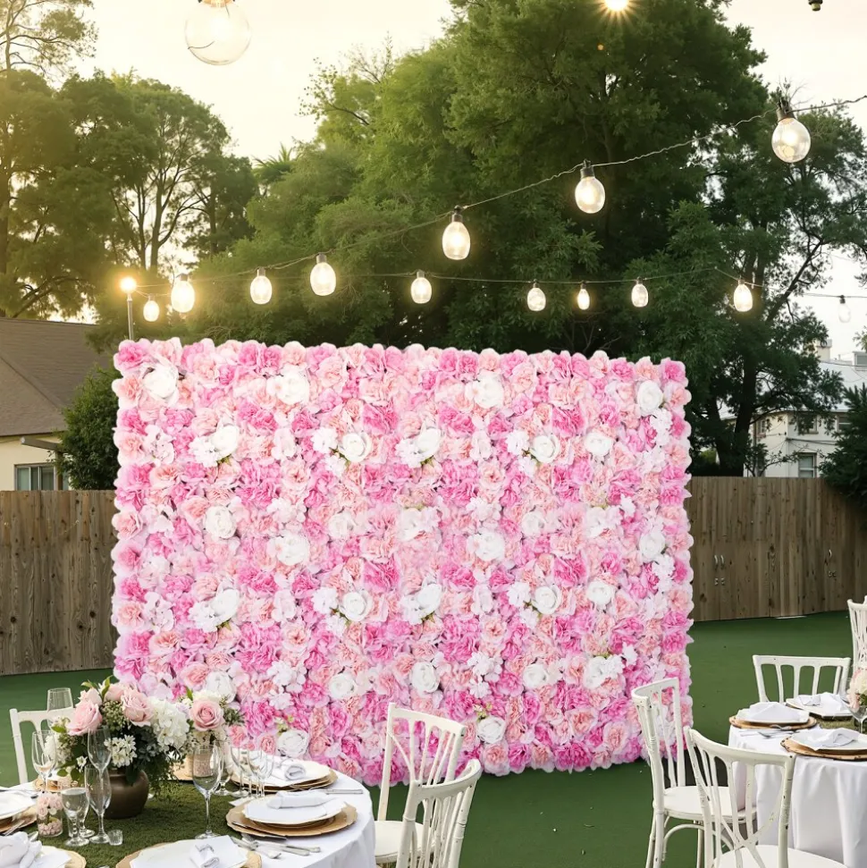 VEVOR 3D Flower Wall Panel, 12 PCS 15 x 15 inch, Artificial Floral Wall Background Mesh Backing Mat,Seamless Design&Easy Installation for Wedding Valentines Day Home Baby Party Backdrop Decor,Pink