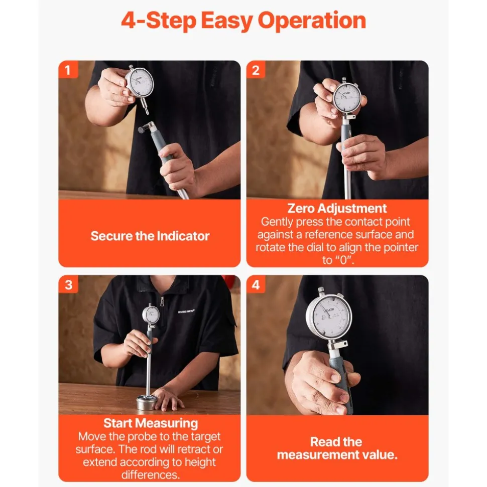 VEVOR Dial Test Indicator and Bore Gauge Measuring Tool Set, Dial Indicator 0.001 inch Accuracy, 2-6 inch Bore Range with Rod, Storage Case, Anvils for Industrial Machining Measurements