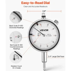 VEVOR Dial Test Indicator and Bore Gauge Measuring Tool Set, Dial Indicator 0.001 inch Accuracy, 2-6 inch Bore Range with Rod, Storage Case, Anvils for Industrial Machining Measurements