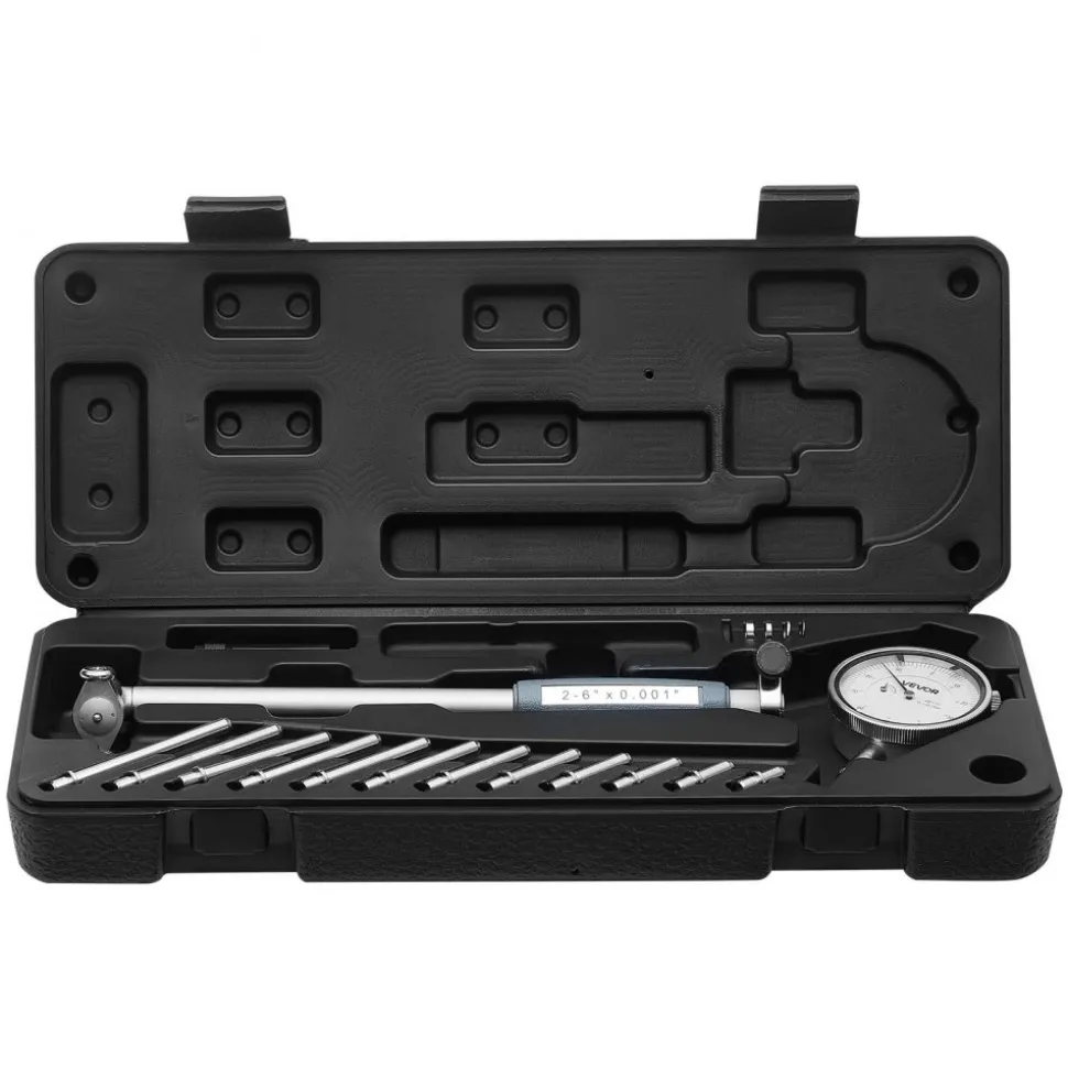VEVOR Dial Test Indicator and Bore Gauge Measuring Tool Set, Dial Indicator 0.001 inch Accuracy, 2-6 inch Bore Range with Rod, Storage Case, Anvils for Industrial Machining Measurements