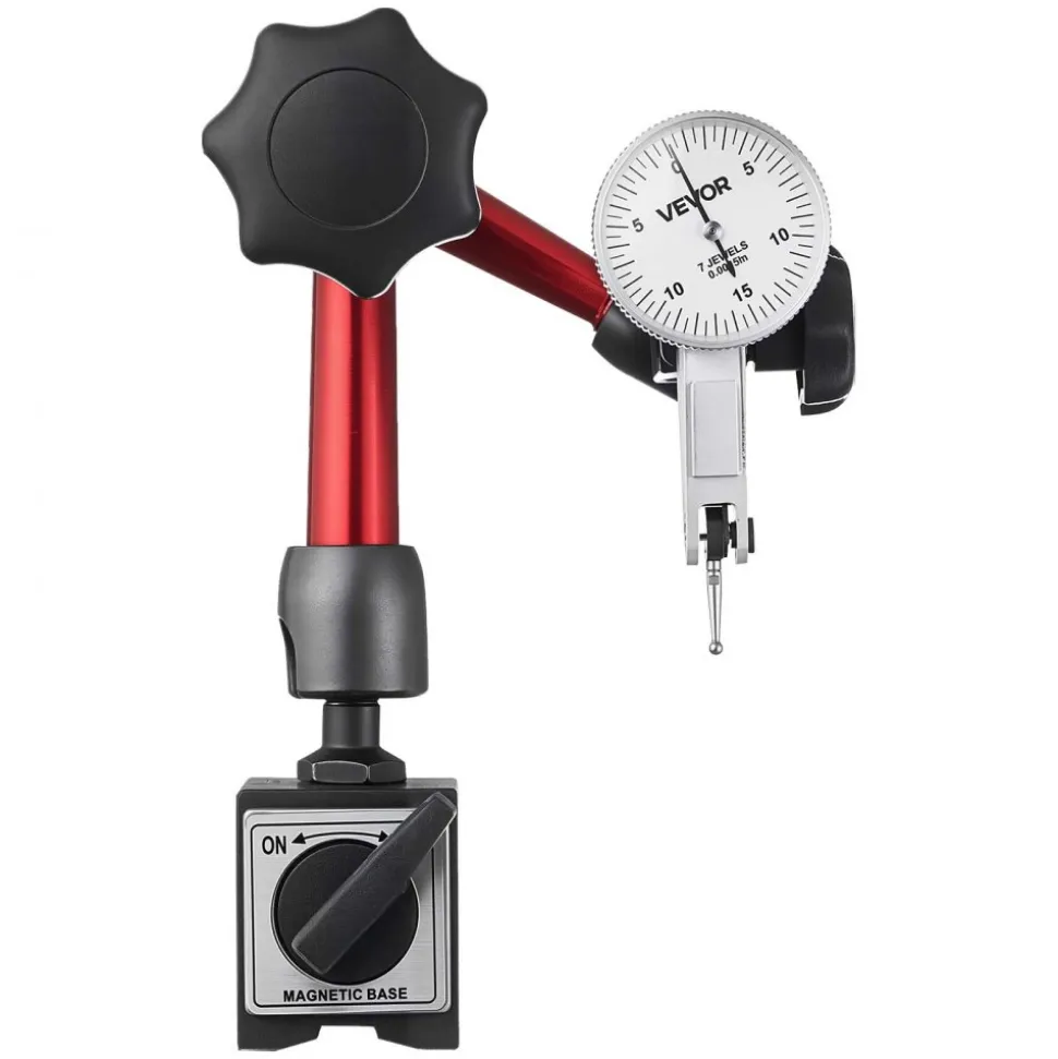 VEVOR Dial Test Indicator with Universal Magnetic Base and Storage Case, 0.0005 inch Accuracy, 0-0.03 inch Range, Micro Ball Handle for Narrow Area Measurement, Industrial Machining & Inspection