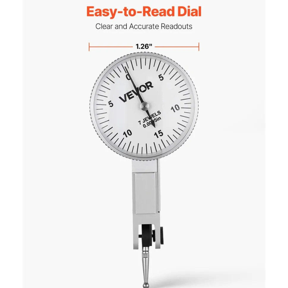 VEVOR Dial Test Indicator with Universal Magnetic Base and Storage Case, 0.0005 inch Accuracy, 0-0.03 inch Range, Micro Ball Handle for Narrow Area Measurement, Industrial Machining & Inspection