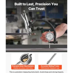 VEVOR Dial Test Indicator with 360-Degree Flexible Arm and 360-Degree Locking Pliers, 0.001 inch Accuracy, 0-1 inch Range, Professional for Machine Set-Up, Narrow Area Measurement, Storage Case