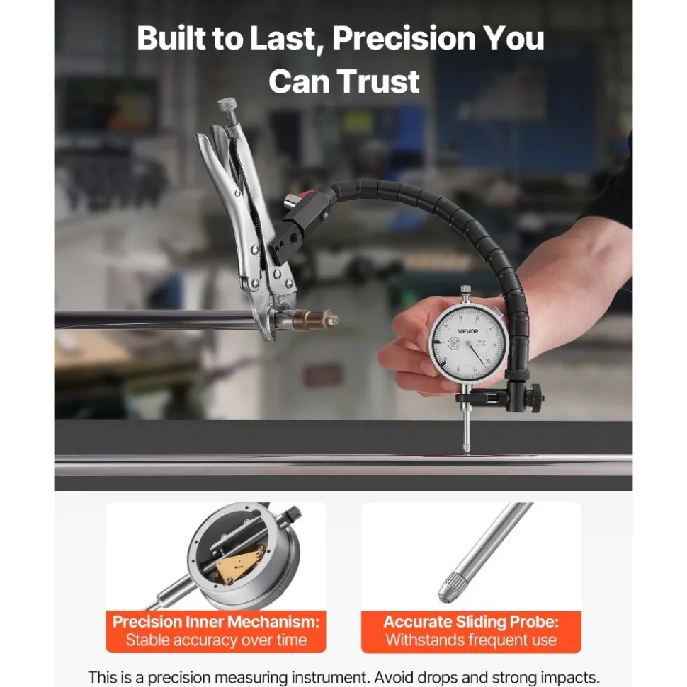 VEVOR Dial Test Indicator with 360-Degree Flexible Arm and 360-Degree Locking Pliers, 0.001 inch Accuracy, 0-1 inch Range, Professional for Machine Set-Up, Narrow Area Measurement, Storage Case