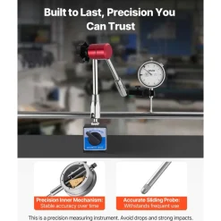 VEVOR Dial Test Indicator with Magnetic Flexible Base Stand, 0.001 inch Accuracy, 0-1 inch Range, Fine Adjustable Long Arm, Professional for Machine Set-Up, Narrow Area Measurement, Easy to Read