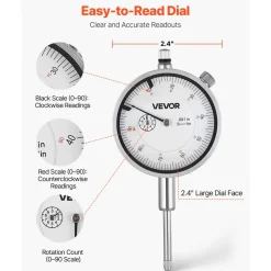 VEVOR Dial Test Indicator with Magnetic Flexible Base Stand, 0.001 inch Accuracy, 0-1 inch Range, Fine Adjustable Long Arm, Professional for Machine Set-Up, Narrow Area Measurement, Easy to Read