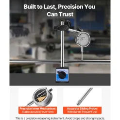 VEVOR Dial Test Indicator with Dual Rod Stand and Storage Case, 0.001 inch Accuracy, 0-1 inch Range, Fine Adjustable Long Arm, Non-Magnetic Centering Rods for Machine Set-Up, Narrow Area Measurement