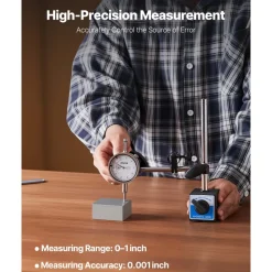VEVOR Dial Test Indicator with Dual Rod Stand and Storage Case, 0.001 inch Accuracy, 0-1 inch Range, Fine Adjustable Long Arm, Non-Magnetic Centering Rods for Machine Set-Up, Narrow Area Measurement