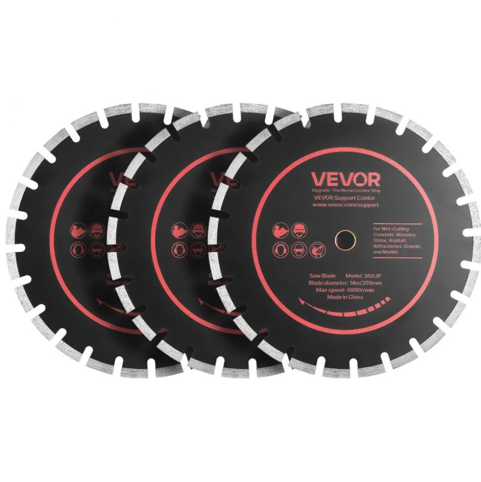 VEVOR Diamond Blades 14 inch, 3-Pack Concrete Saw Blade Set, 1 in Arbor, High-Hardness Diamond Segments, 65Mn Steel Core, Dry Wet Cutting, Clean Edges for Concrete, Masonry, Brick, Stone, Granite