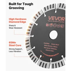 VEVOR Diamond Blades 6.3 inch, 5-Pack Wall Chaser Saw Blade Cutting Blade, 0.87 in Arbor, High-Hardness Diamond Segments, 65Mn Steel Core, Dry Wet Cutting, Clean Edges for Concrete Brick Stone Cement