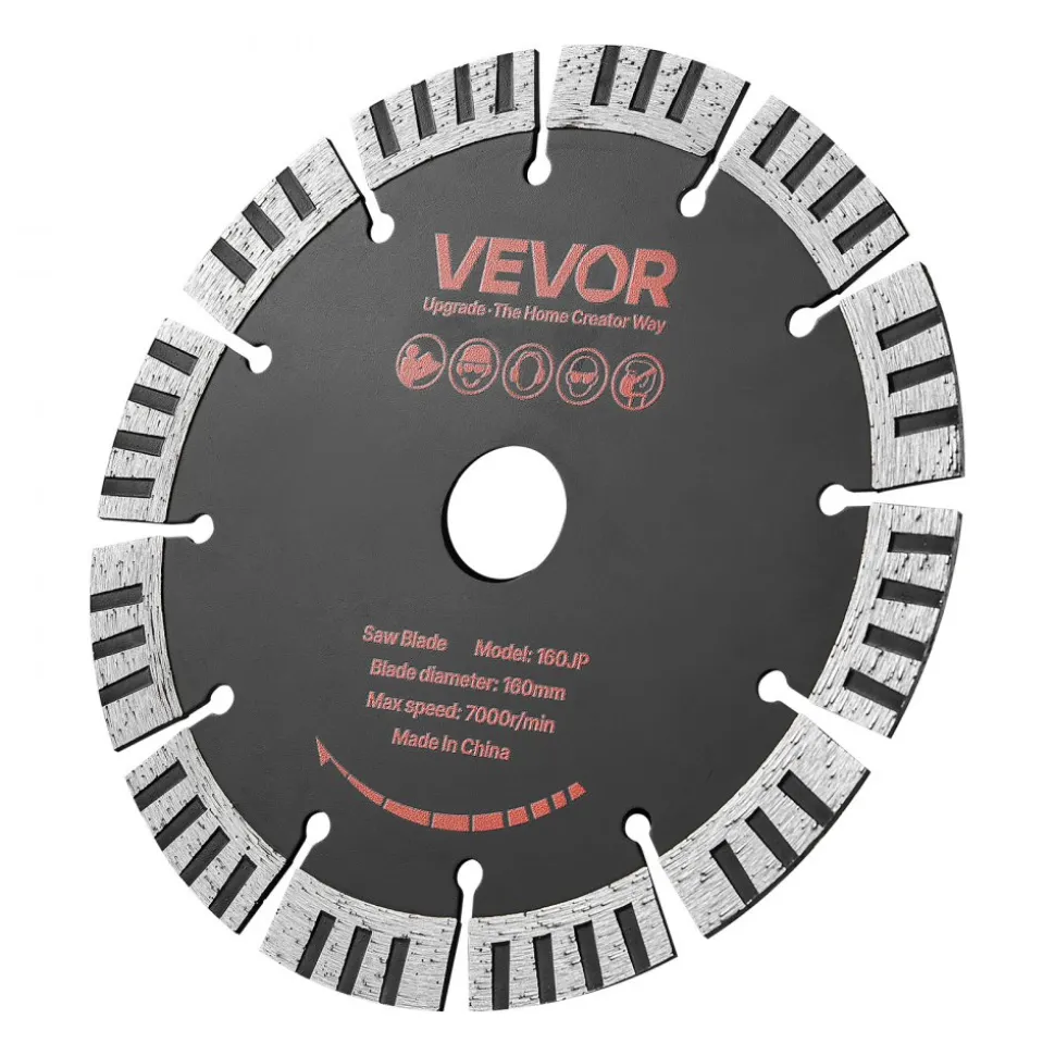 VEVOR Diamond Blades 6.3 inch, 5-Pack Wall Chaser Saw Blade Cutting Blade, 0.87 in Arbor, High-Hardness Diamond Segments, 65Mn Steel Core, Dry Wet Cutting, Clean Edges for Concrete Brick Stone Cement