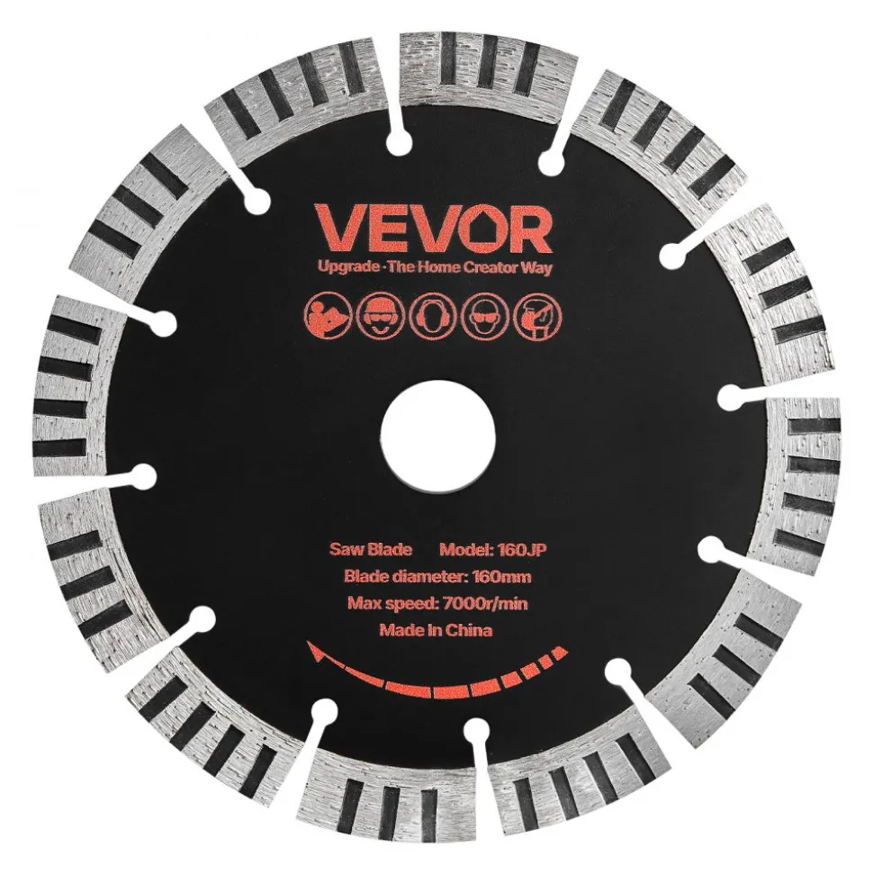 VEVOR Diamond Blades 6.3 inch, 5-Pack Wall Chaser Saw Blade Cutting Blade, 0.87 in Arbor, High-Hardness Diamond Segments, 65Mn Steel Core, Dry Wet Cutting, Clean Edges for Concrete Brick Stone Cement