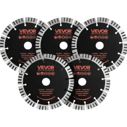 VEVOR Diamond Blades 6.3 inch, 5-Pack Wall Chaser Saw Blade Cutting Blade, 0.87 in Arbor, High-Hardness Diamond Segments, 65Mn Steel Core, Dry Wet Cutting, Clean Edges for Concrete Brick Stone Cement