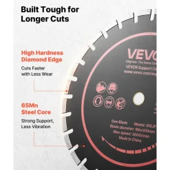 VEVOR Diamond Blades 16 inch, 3-Pack Concrete Saw Blade Set, 1 in Arbor, High-Hardness Diamond Segments, 65Mn Steel Core, Dry Wet Cutting, Clean Edges for Concrete, Masonry, Brick, Stone, Granite