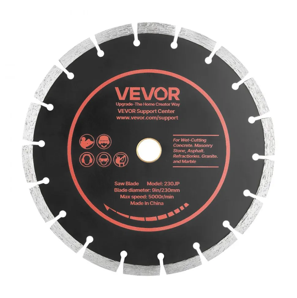 VEVOR Diamond Blades 9 inch, 3-Pack Concrete Saw Blade Set, 7/8 in Arbor, High-Hardness Diamond Segments, 65Mn Steel Core, Dry Wet Cutting, Clean Edges for Concrete, Masonry, Brick, Stone, Granite
