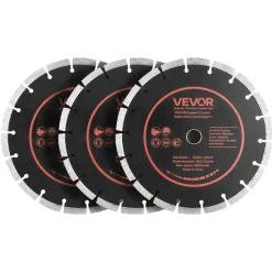 VEVOR Diamond Blades 9 inch, 3-Pack Concrete Saw Blade Set, 7/8 in Arbor, High-Hardness Diamond Segments, 65Mn Steel Core, Dry Wet Cutting, Clean Edges for Concrete, Masonry, Brick, Stone, Granite