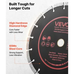 VEVOR Diamond Blades 9 inch, 3-Pack Concrete Saw Blade Set, 7/8 in Arbor, High-Hardness Diamond Segments, 65Mn Steel Core, Dry Wet Cutting, Clean Edges for Concrete, Masonry, Brick, Stone, Granite