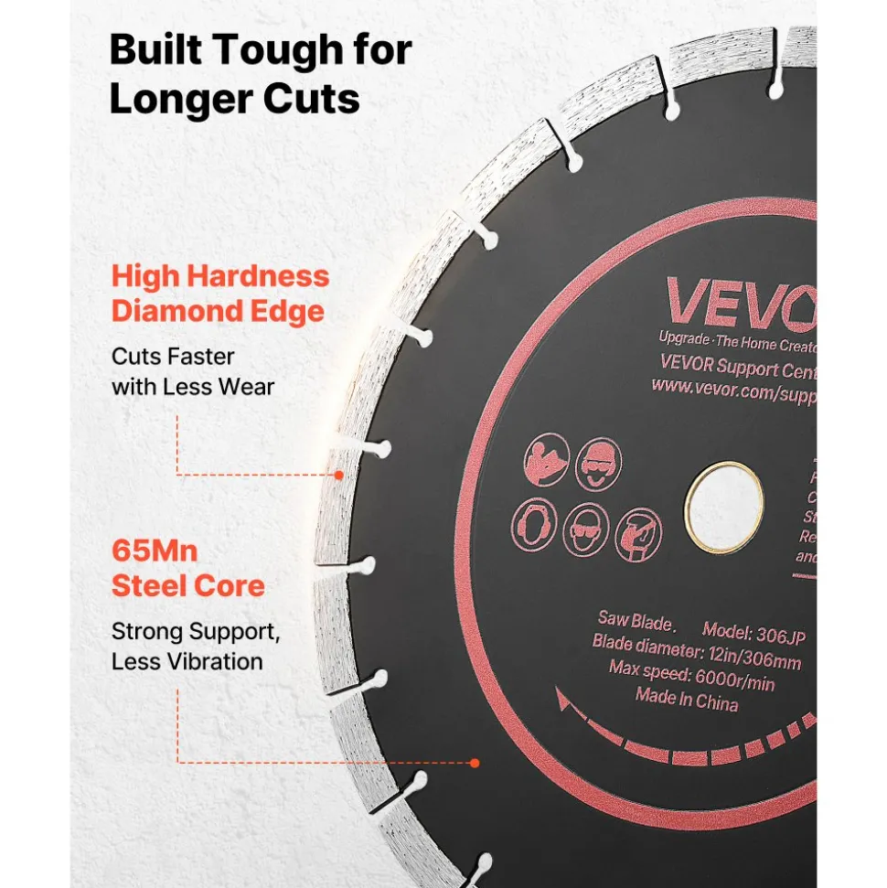 VEVOR Diamond Blades 12 inch, 3-Pack Concrete Saw Blade Set, 1 in Arbor, High-Hardness Diamond Segments, 65Mn Steel Core, Dry Wet Cutting, Clean Edges for Concrete, Masonry, Brick, Stone, Granite