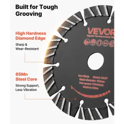 VEVOR Diamond Blades 5.24 inch, 5-Pack Wall Chaser Saw Blade Cutting Blade, 0.79 in Arbor, High-Hardness Diamond Segments, 65Mn Steel Core, Dry Wet Cutting, Clean Edges for Concrete Brick Stone Cement
