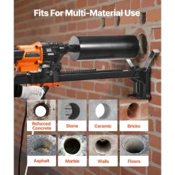 VEVOR Diamond Core Drilling Machine, 0.8-8 in Drilling Diameter, Stand-Mount Dry and Wet Concrete Core Drill Rig with 8 Drill Bits, 800 RPM Speed, UNC1 1/4-7 Thread, for Concrete Brick Stone, 3000W