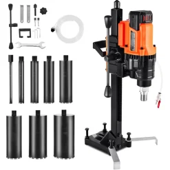 VEVOR Diamond Core Drilling Machine, 0.8-8 in Drilling Diameter, Stand-Mount Dry and Wet Concrete Core Drill Rig with 8 Drill Bits, 800 RPM Speed, UNC1 1/4-7 Thread, for Concrete Brick Stone, 3000W