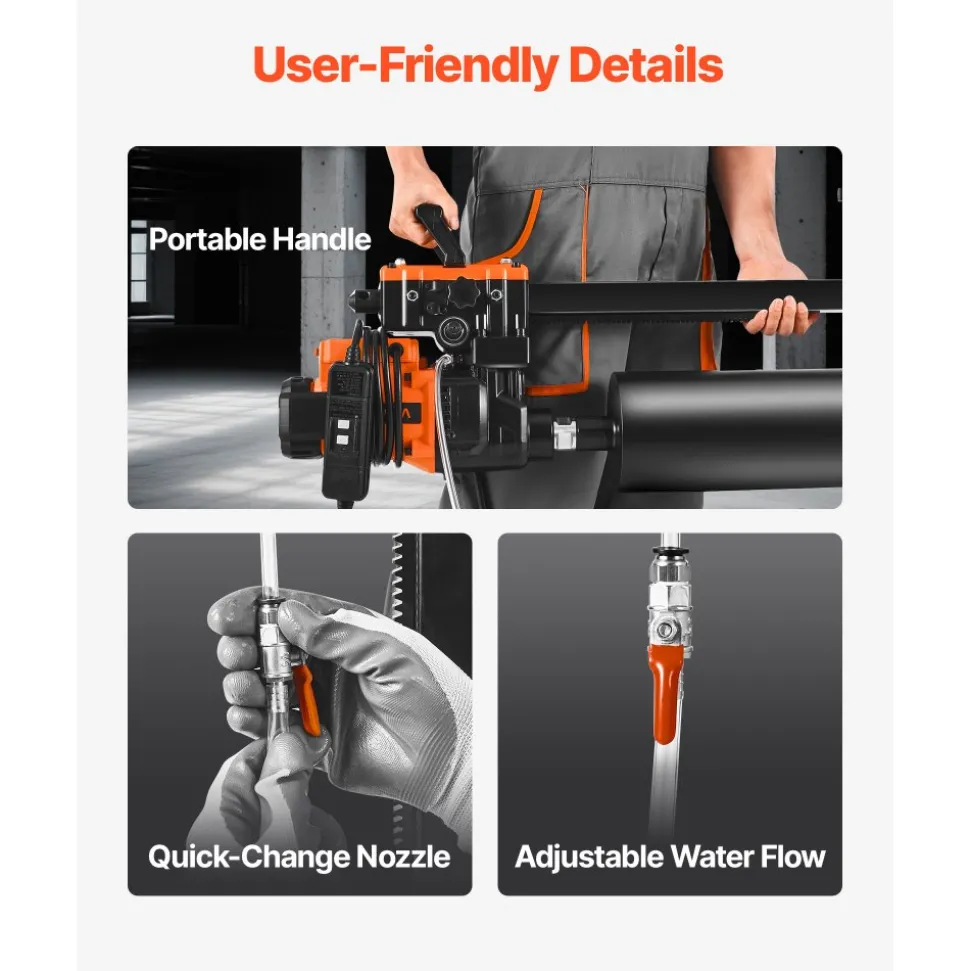 VEVOR Diamond Core Drilling Machine, 0.8-8 in Drilling Diameter, Stand-Mount Dry and Wet Concrete Core Drill Rig with 8 Drill Bits, 800 RPM Speed, UNC1 1/4-7 Thread, for Concrete Brick Stone, 3000W
