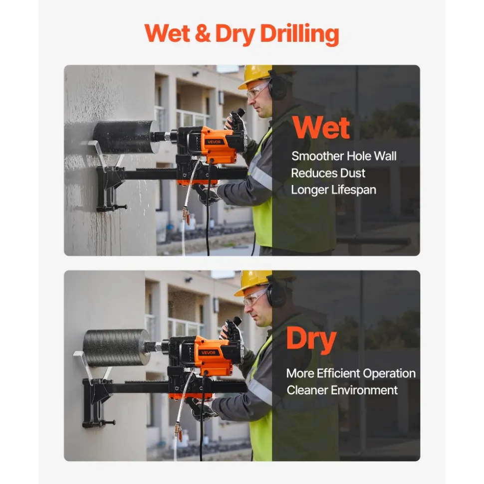 VEVOR Diamond Core Drilling Machine, 0.8-8 in Drilling Diameter, Stand-Mount Dry and Wet Concrete Core Drill Rig with 8 Drill Bits, 800 RPM Speed, UNC1 1/4-7 Thread, for Concrete Brick Stone, 3000W