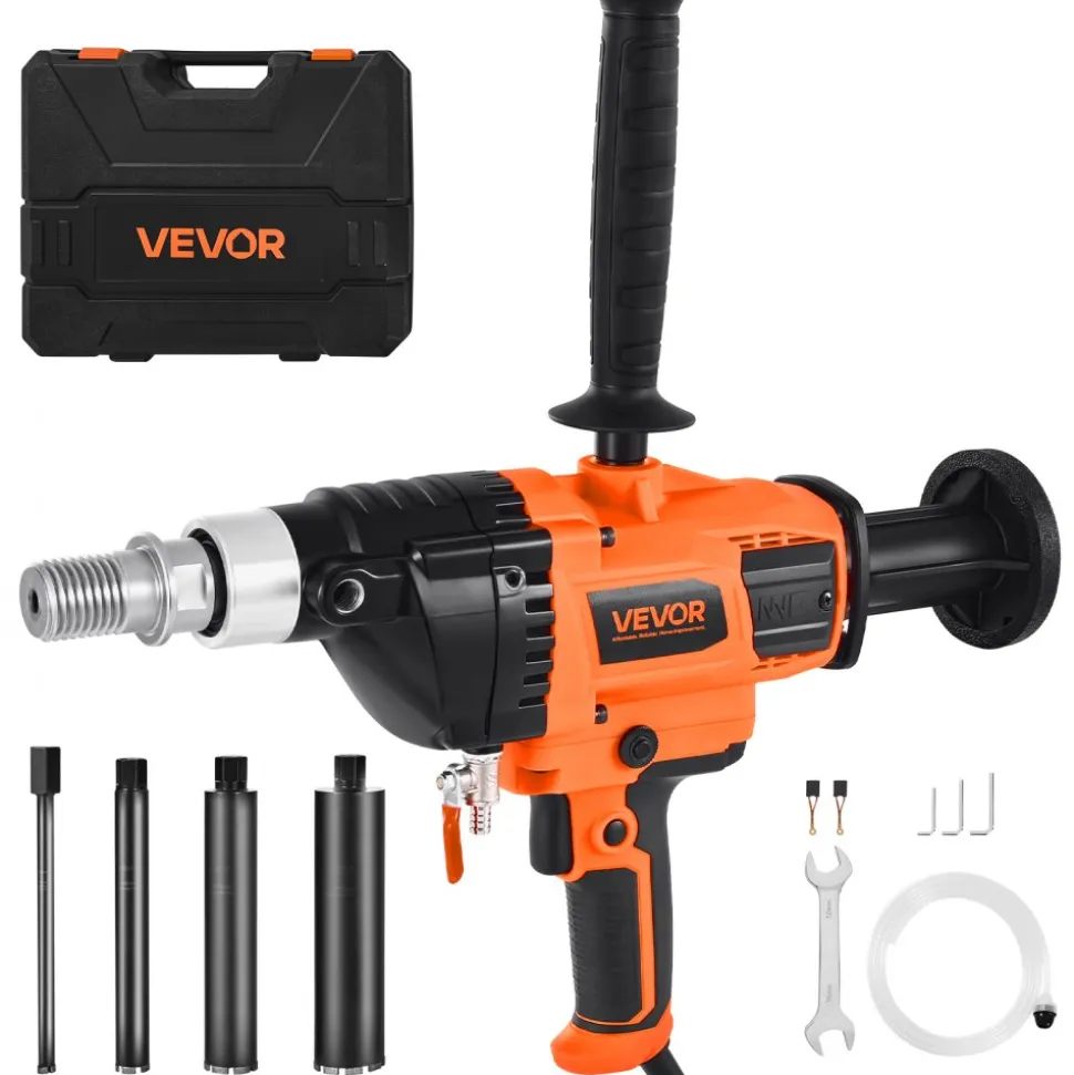 VEVOR Diamond Core Drilling Machine, 0.8-6.3 in Drilling Diameter, Handheld Dry and Wet Concrete Core Drill Rig with 4 Drill Bits, 0-1800RPM Variable Speed, UNC1 1/4-7, for Concrete Brick Stone, 2000W
